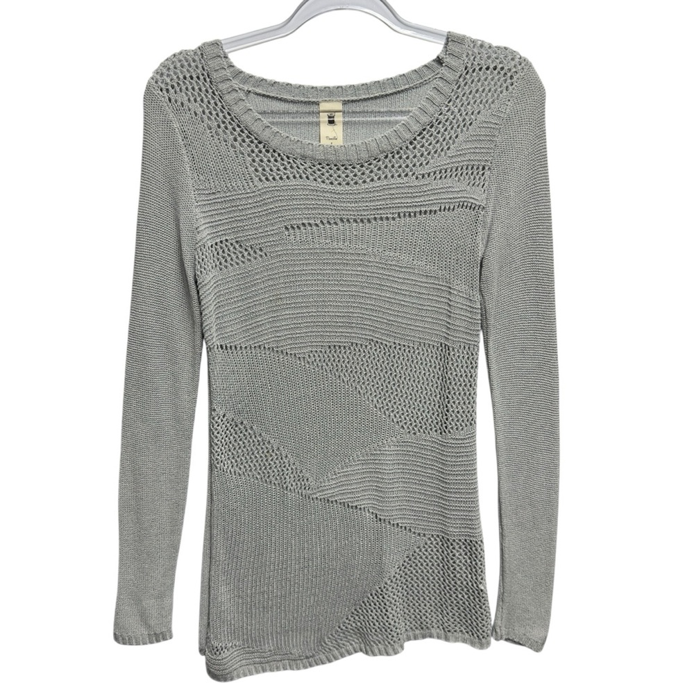 Needle & Threads Cotton Crochet Knit Asymmetrical Longline Sweater